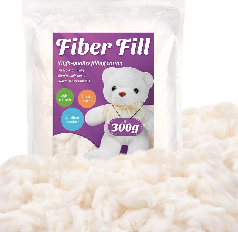 Kogyxe 10.58oz Combed Cotton Filling, High Resilience Cotton Stuffing, Premium Pillow Stuffing for Cushions Crochet DIY Crafts, Stuffed Animals - Image 1